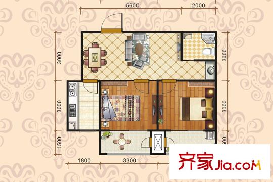 中澤純境8#9#樓標(biāo)準(zhǔn)層B2戶型 2室2廳1衛(wèi)1廚