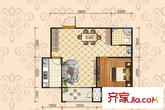 中澤純境4#8#9#樓標(biāo)準(zhǔn)層B1戶(hù)型 1室2廳1衛(wèi)1廚