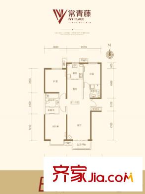 競(jìng)杰?常青藤3#4#5#B'1戶型 3室2廳2衛(wèi)1廚