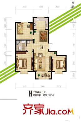 鼎泰悅郡H戶型 3室2廳1衛(wèi)1廚