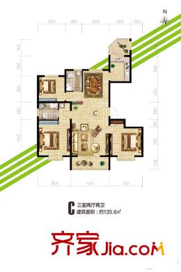 鼎泰悅郡C戶型 3室2廳2衛(wèi)1廚