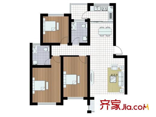 東城家園戶型圖E戶型 3室2廳2衛(wèi)1廚