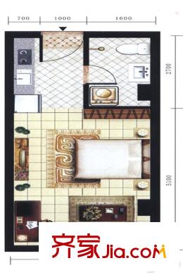 迎澤世紀(jì)城E戶型 1室1廳1衛(wèi)1廚