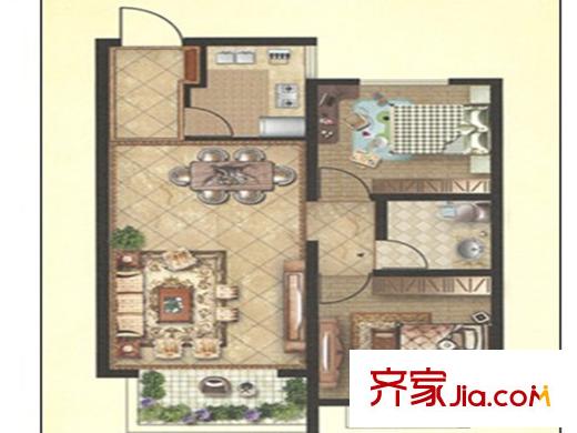 蔚藍(lán)公館1#C1戶型圖 2室2廳1衛(wèi)1廚