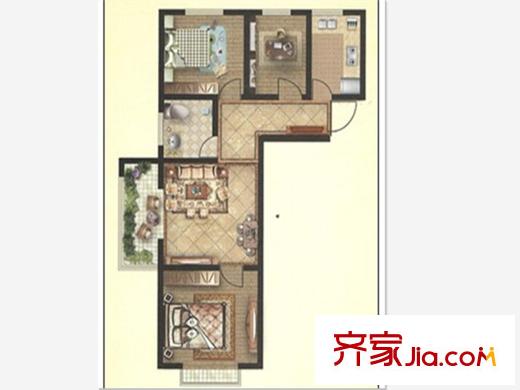 蔚藍(lán)公館1#A1平戶型圖 3室2廳1衛(wèi)1廚