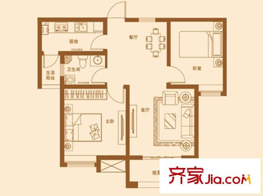 康大鑫都匯府1#、2#、3#、6#、13#、14#、15#F戶型圖 2室2廳1衛(wèi)1廚
