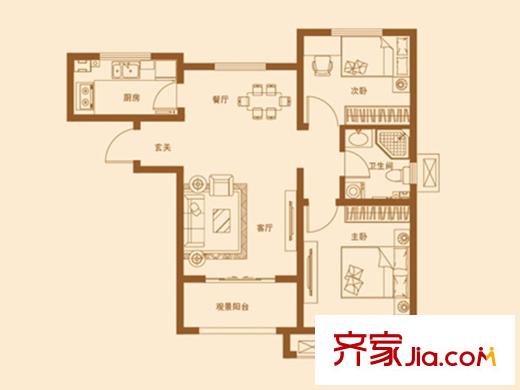 康大鑫都匯府1#、2#、3#、6#E戶型圖 2室2廳1衛(wèi)1廚