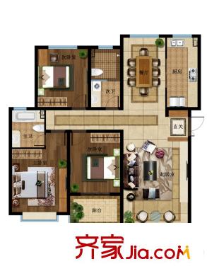 盛大名筑1、2號(hào)樓B戶型 3室2廳2衛(wèi)1廚