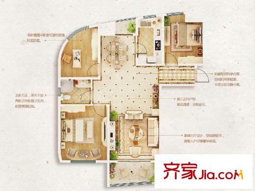 嘉凱城時(shí)代城二期東方龍域20、21、22、27、29至34號(hào)樓C1戶型 3室2廳1衛(wèi)1廚