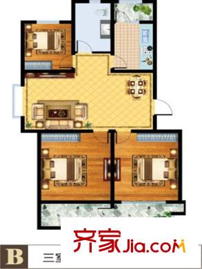 港城華府5#、7#、12#標(biāo)準(zhǔn)層B戶型 3室2廳1衛(wèi)1廚