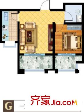 港城華府5#、7#、12#標(biāo)準(zhǔn)層G戶型 1室1廳1衛(wèi)1廚