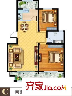 港城華府5#、7#、12#標(biāo)準(zhǔn)層C戶型 2室2廳1衛(wèi)1廚