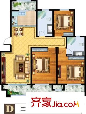 港城華府5#、7#、12#標(biāo)準(zhǔn)層D戶型 3室2廳2衛(wèi)1廚