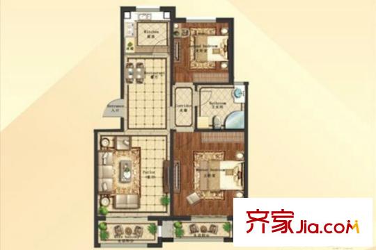 瑯琊臺家園花園洋房B戶型 2室2廳1衛(wèi)1廚