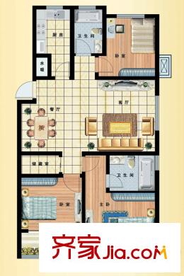 青島新疆城3#、4#D1戶型 3室2廳2衛(wèi)1廚