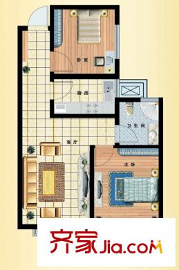 青島新疆城3#E戶型 2室1廳1衛(wèi)1廚