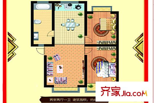 香溪賢庭A戶型 2室1廳1衛(wèi)1廚