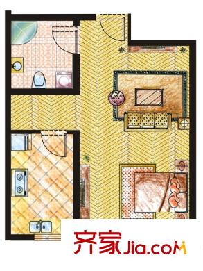 金色環(huán)海1-8#標準層戶型圖 1室1廳1衛(wèi)1廚