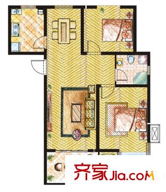 金色環(huán)海1-8#標準層戶型圖 2室2廳1衛(wèi)1廚