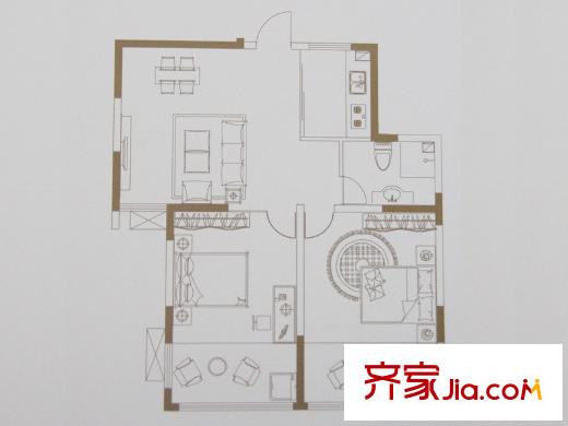 桓竹苑1號樓B戶型 2室2廳1衛(wèi)1廚