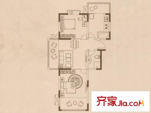 桓竹苑2號樓A戶型 2室2廳1衛(wèi)