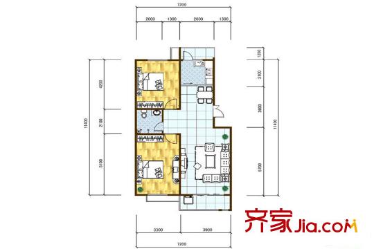 中國(guó)鐵建岸芷汀蘭1#B戶型 2室2廳1衛(wèi)