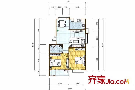 中國(guó)鐵建岸芷汀蘭1#C戶型 2室2廳1衛(wèi)
