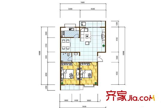 中國(guó)鐵建岸芷汀蘭1#D戶型 2室2廳1衛(wèi)