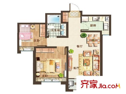 海信鳳凰金岸陽光里陽光里1、2、3、4、5、6號(hào)樓B3戶型 2室2廳1衛(wèi)1廚