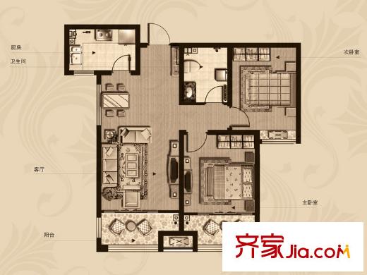 海信鳳凰金岸陽光里1-4號樓B戶型 2室2廳1衛(wèi)1廚