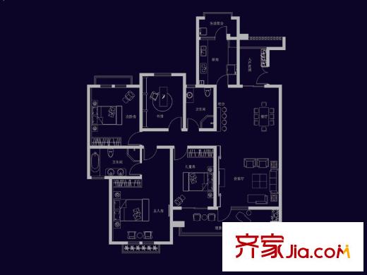 康大山語(yǔ)海1#、2#標(biāo)準(zhǔn)層C-2戶型圖 4室4廳2衛(wèi)1廚