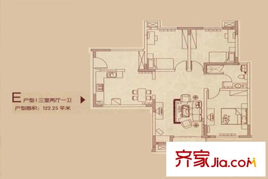 同德花園1、2、3、4號(hào)樓E戶型 3室2廳1衛(wèi)1廚