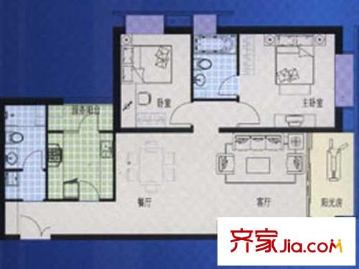 青島開發(fā)區(qū)國際貿(mào)易中心戶型圖標(biāo)準(zhǔn)層A,F戶型 2室2廳2衛(wèi)1廚