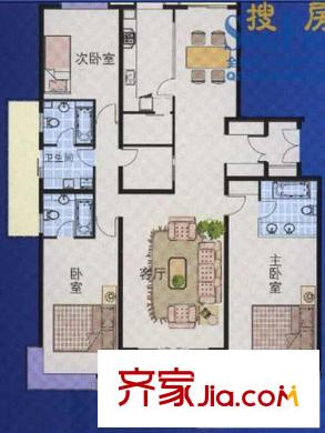 青島開發(fā)區(qū)國(guó)際貿(mào)易中心戶型圖板式住宅A戶型 3室2廳3衛(wèi)1廚