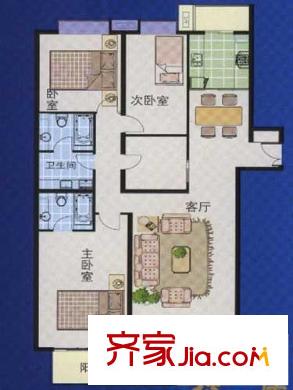青島開發(fā)區(qū)國(guó)際貿(mào)易中心戶型圖板式住宅C戶型 3室2廳2衛(wèi)1廚