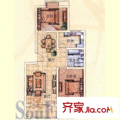 青建景苑戶型圖86.49平戶型 2室2廳1衛(wèi)1廚