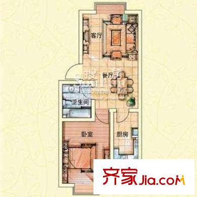 青建景苑戶型圖A1戶型 1室2廳1衛(wèi)1廚