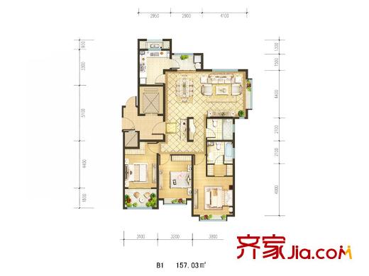 青島海信依云小鎮(zhèn)19#20#B2戶(hù)型圖 3室2廳2衛(wèi)1廚