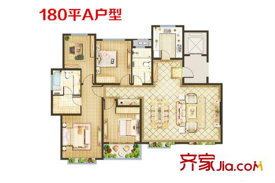 青島海信依云小鎮(zhèn)6號(hào)樓180平A戶型 4室2廳2衛(wèi)1廚