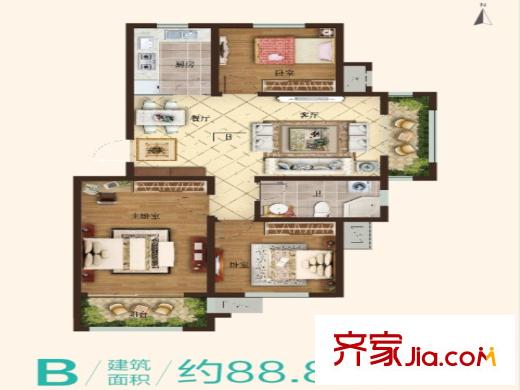 銀盛泰書香泮城15、17#洋房瞰景三居 3室2廳1衛(wèi)1廚