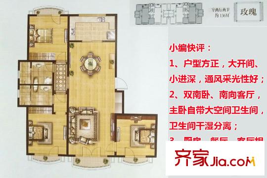 魯信和璧花園標(biāo)準(zhǔn)層邊戶A1戶型 3室2廳2衛(wèi)1廚
