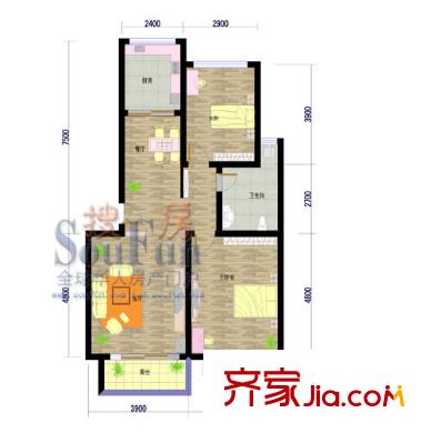水青木華二期戶型圖2室2廳1衛(wèi)