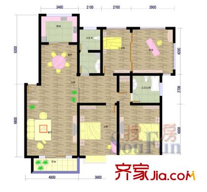 水青木華二期戶型圖4室2廳2衛(wèi)