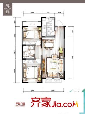 德馨平方米湖30#2C戶型 2室2廳1衛(wèi)1廚