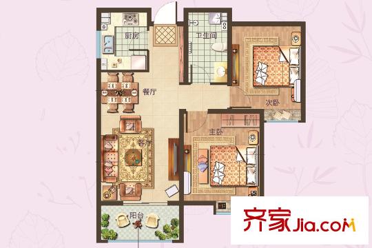 海信花伴里3#東戶和西戶B3戶型 2室2廳1衛(wèi)1廚