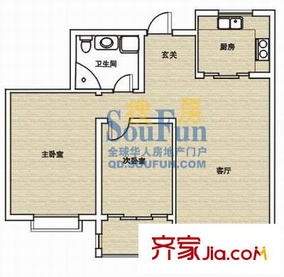 新城水岸府邸戶型圖2室2廳1衛(wèi)1廚
