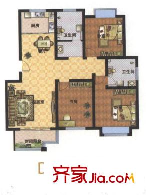 水青木華三期戶型圖D戶型 3室2廳2衛(wèi)1廚