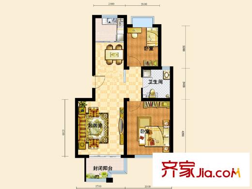 水青木華三期戶型圖A戶型 2室2廳1衛(wèi)1廚