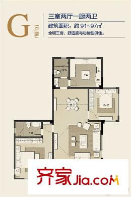 紅豆杉養(yǎng)生谷G戶型圖 3室2廳2衛(wèi)1廚