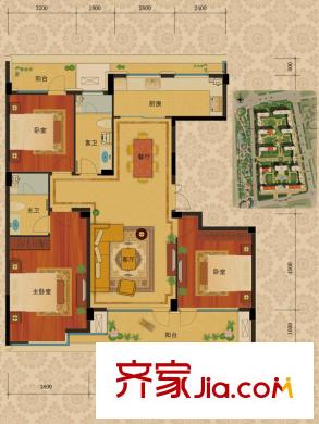 綠城春曉苑戶型圖1、4、5、9、10號(hào)樓B戶型3室2廳2衛(wèi)1廚 3室2廳2衛(wèi)1廚